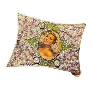 Rare Vintage Rhinestone Crystal Jeweled‎ Belt Buckle Portrait Mexican Religious